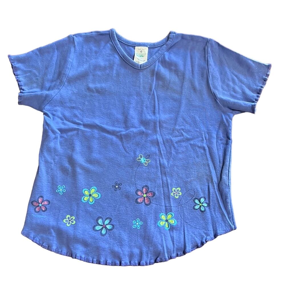Healthtex Girls Blue Knit Top with Flower Design Size 6 Vintage Y2K